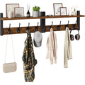 ymyny wandgarderobe holz 2-in-1 mit ablage rustikal braun hws001h-2 garderobenleiste holz mit ablage 8 doppelhaken ideal fuer wandmontage garderobenhaken garderobe wand fuer flur diele