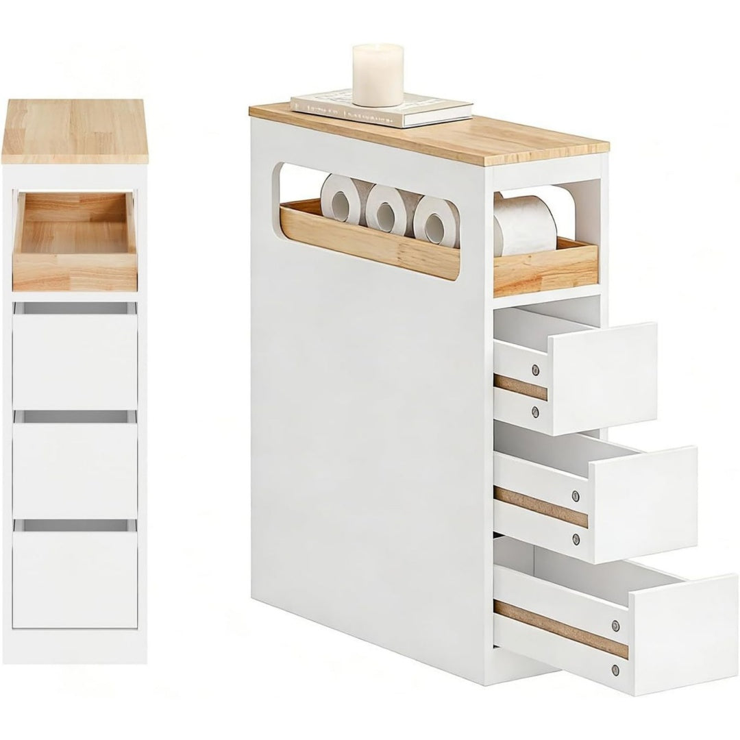 sobuy kuechenschrank schmal mit rollen und 3 schubladen 65x23x82cm fuer kueche schmaler nischenschrank kompakte kommode bewegliches kuechenregal mobiler vorratsschrank weiss bzr54-ii-w