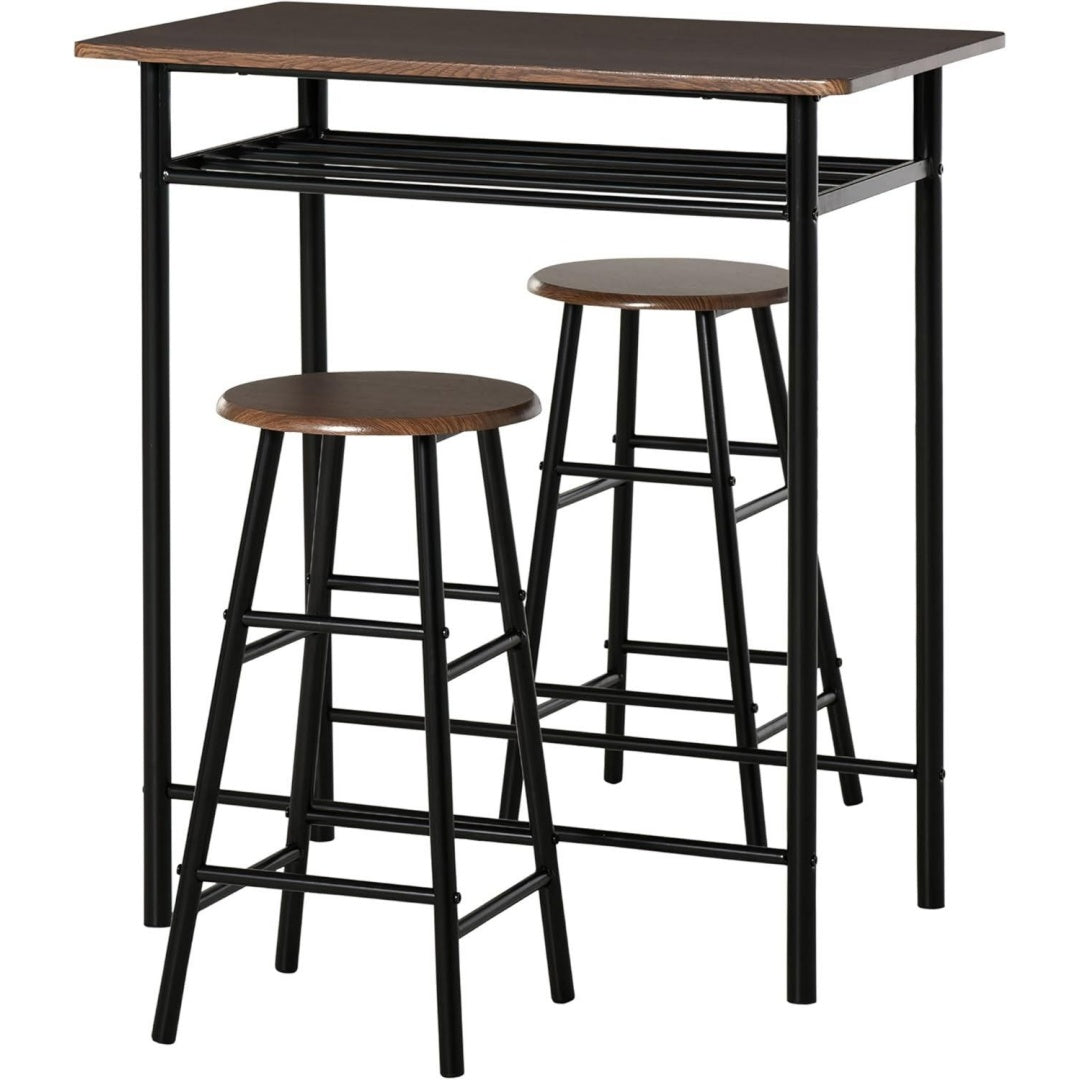 homcom bartisch set mit 2 barhockern mit lagerregal fuer esszimmer schwarz bartisch essgruppe kuechentisch esstisch fuer kueche