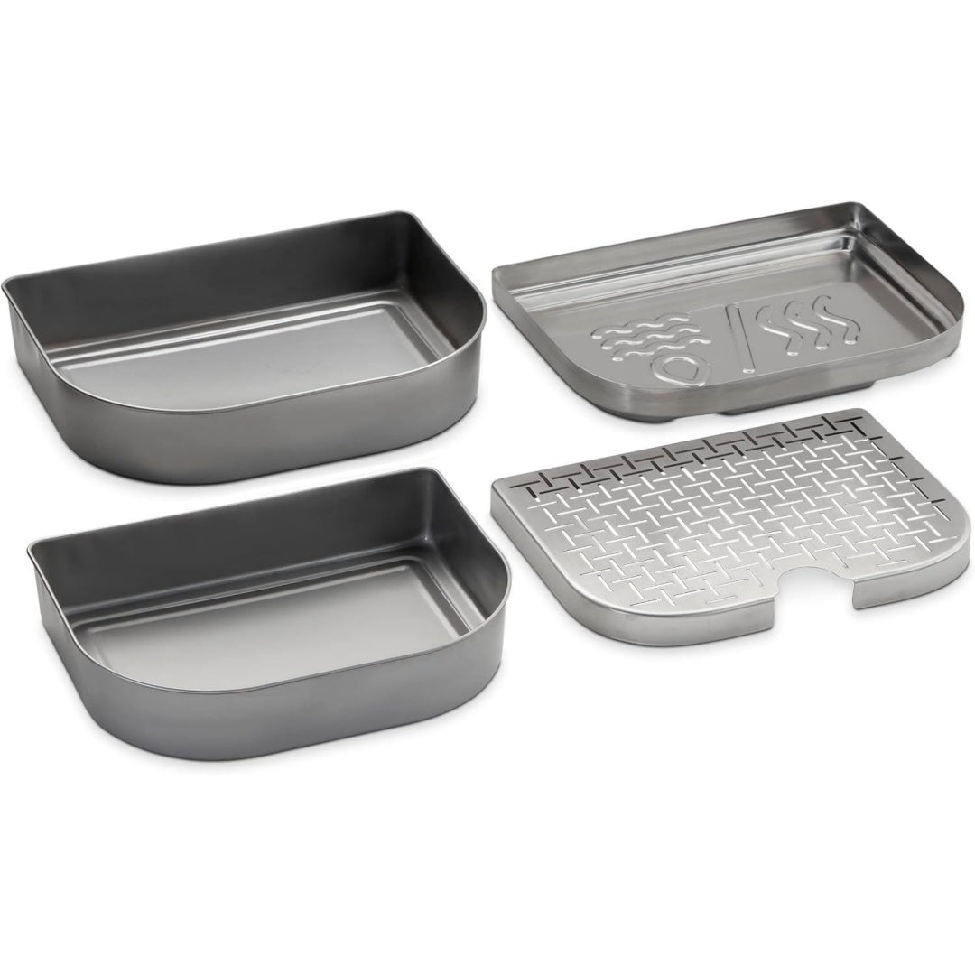 lumin compact multifunktions-set 4-teiliges grillzubehoer-set verwandelt den grill in smoker und dampfgarer edelstahl-warmhalteschalen low-and-slow-garen