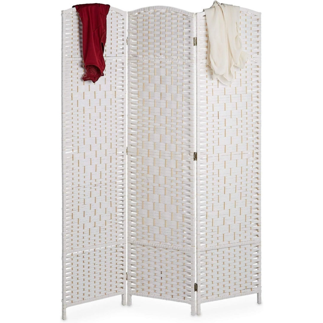 relaxdays paravent raumteiler hxb 170 x 120 cm faltbarer raumtrenner 3-teiliger sichtschutz holz papierseil weiss