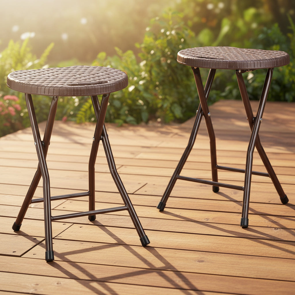 relaxdays klapphocker bastian rund 2 stk faltbar kunststoff rattanoptik wetterfest hxbxt 45 x 325 x 29 cm braun
