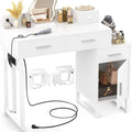 isunirm schminktisch ohne spiegel kleiner kosmetiktisch weiss mit steckdosen 2 usb-ports frisiertisch mit 4 schubladen und reversiblem seitenschrank vanity deskschreibtisch fuer schlafzimmer