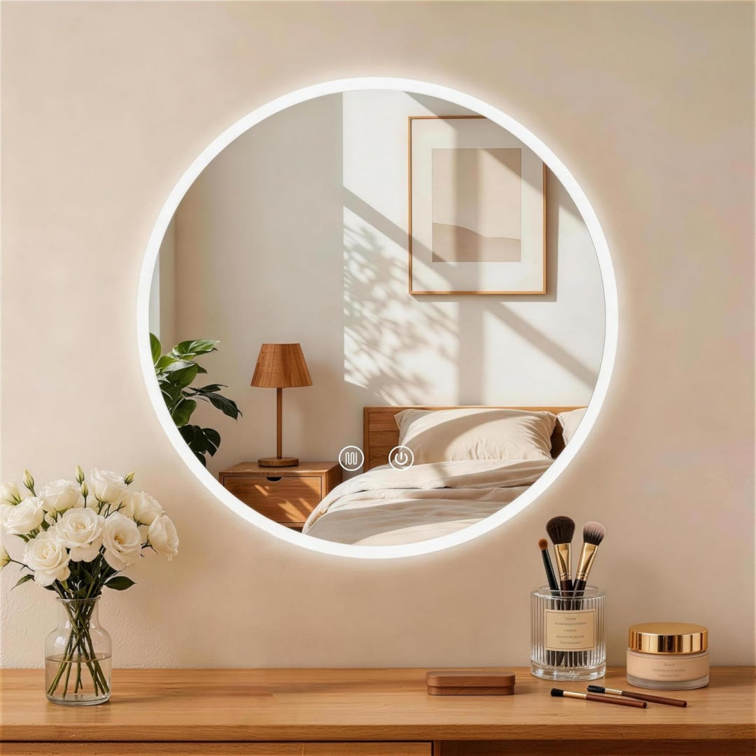 rund badspiegel mit beleuchtung badezimmerspiegel wandspiegel 60cm und touch-schalter ip65-led-spiegel-bad mit speicherfunktion 3 farbtemperaturdimmbarerantibeschlaghd hartglas