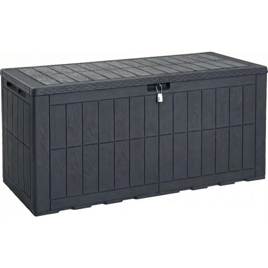 yitahome aussenspeicherbox 450l wasserdichte deckbox fuer gartengeraete terrassenkissen swimmingpool-zubehoer verschliessbar einfach zusammenzubauen vielseitiger sitzbank oder tischdunkelgrau