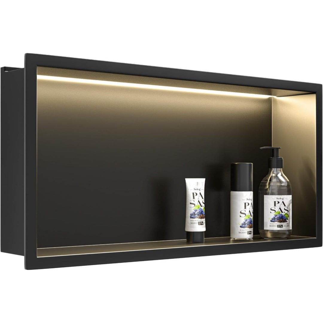 duschnische mit led-streifen 60 x 30 cm matt schwarz wasserdicht - keine fliesen erforderlich badezimmer lagerung 30 cm 60 cm nische fuer badrenovierung matt schwarz