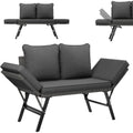 udpatio polyrattan gartenbank wetterfest mit liegefunktion balkonsofa 3 in 1 verstellfunktion mit extra dicke sitzpolstern kissen fuer garten balkonterrasse - grau-meliert grau bezuege